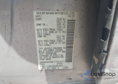 2019 Nissan Frontier Sv z USA, uszkodzony, nr VIN 1N6AD0EV5KN776527